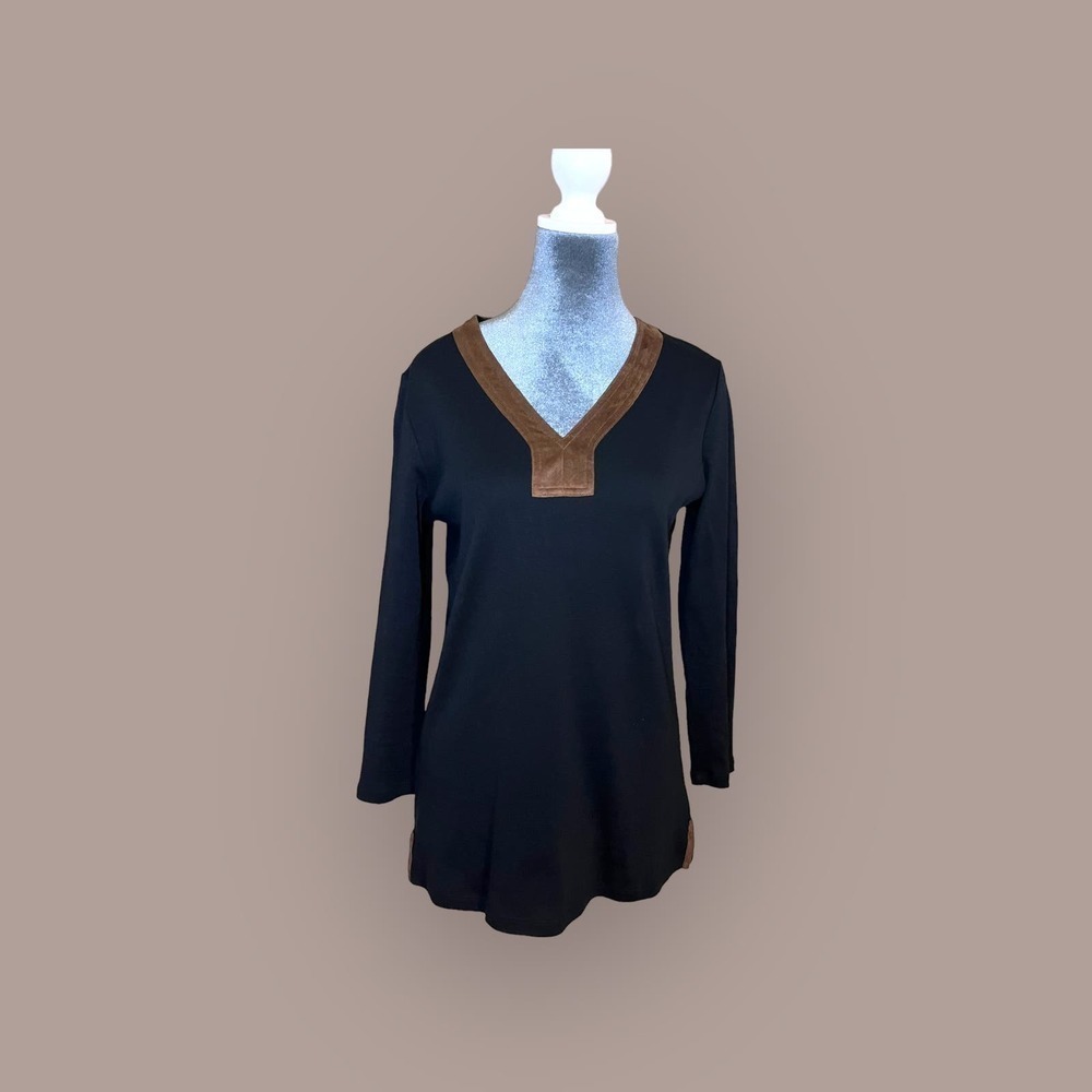 Lauren Ralph Lauren Black with Brown Suede-like trim, Size M, Pre-Owned
